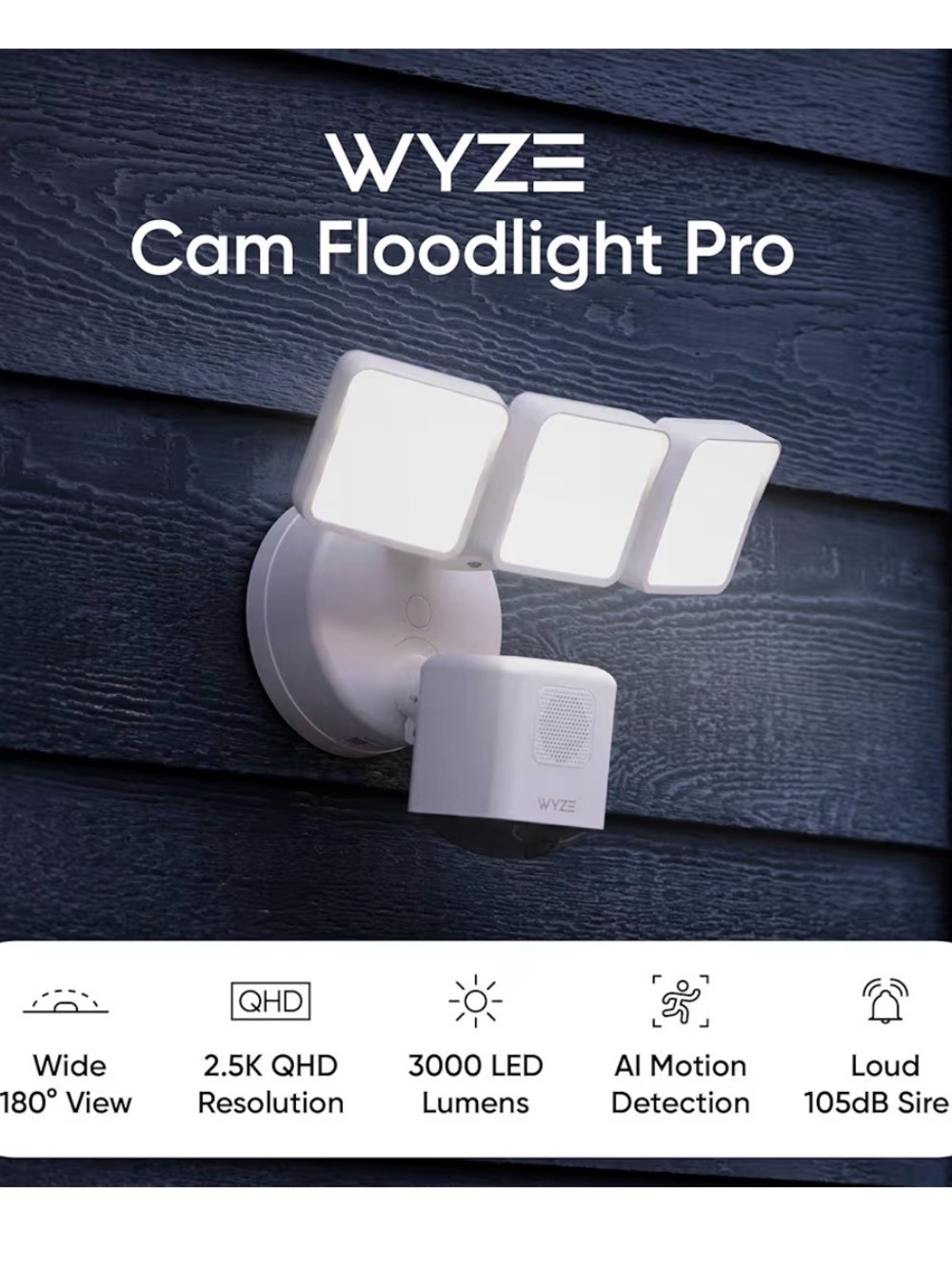 Wyze Cam Floodlight Pro – White Outdoor Security Light with Camera